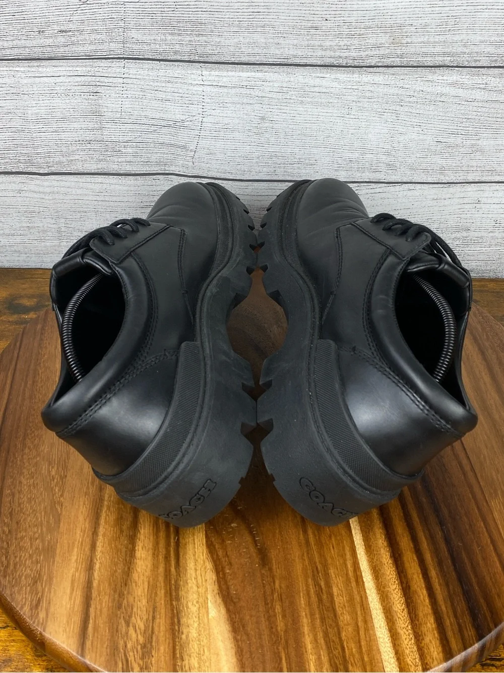 COACH Cameron Derby Black Leather Chunky Lug Sole Lace Up Shoe Men’s Size 11 D